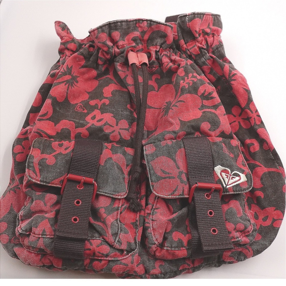 Rare Vintage Surf Roxy Hibiscus Floral Canvas Rucksack College Backpack Y2K Boho
